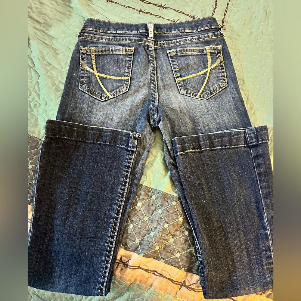 Ariat Women's Blue Boot Cut Jeans with Gold Stitching size 16